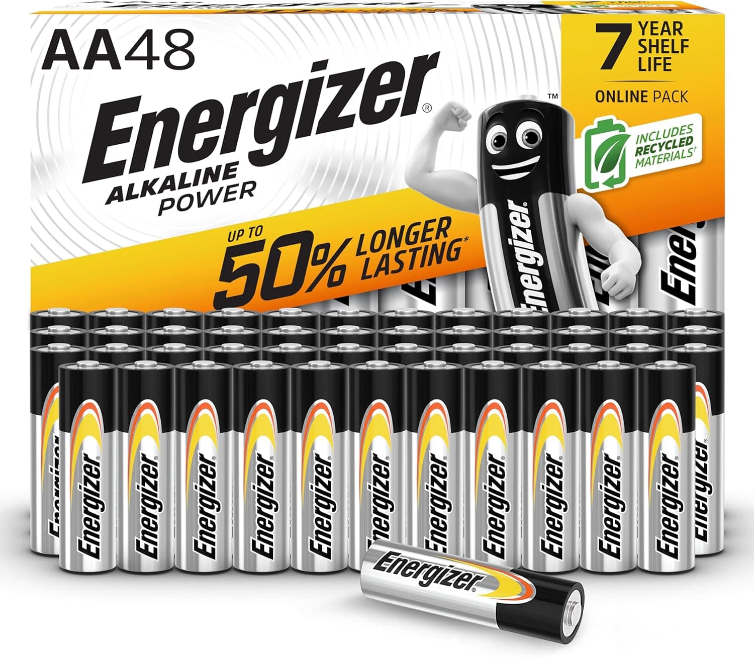 Energizer Baterias AA, energia alcalina, embalagem de 48