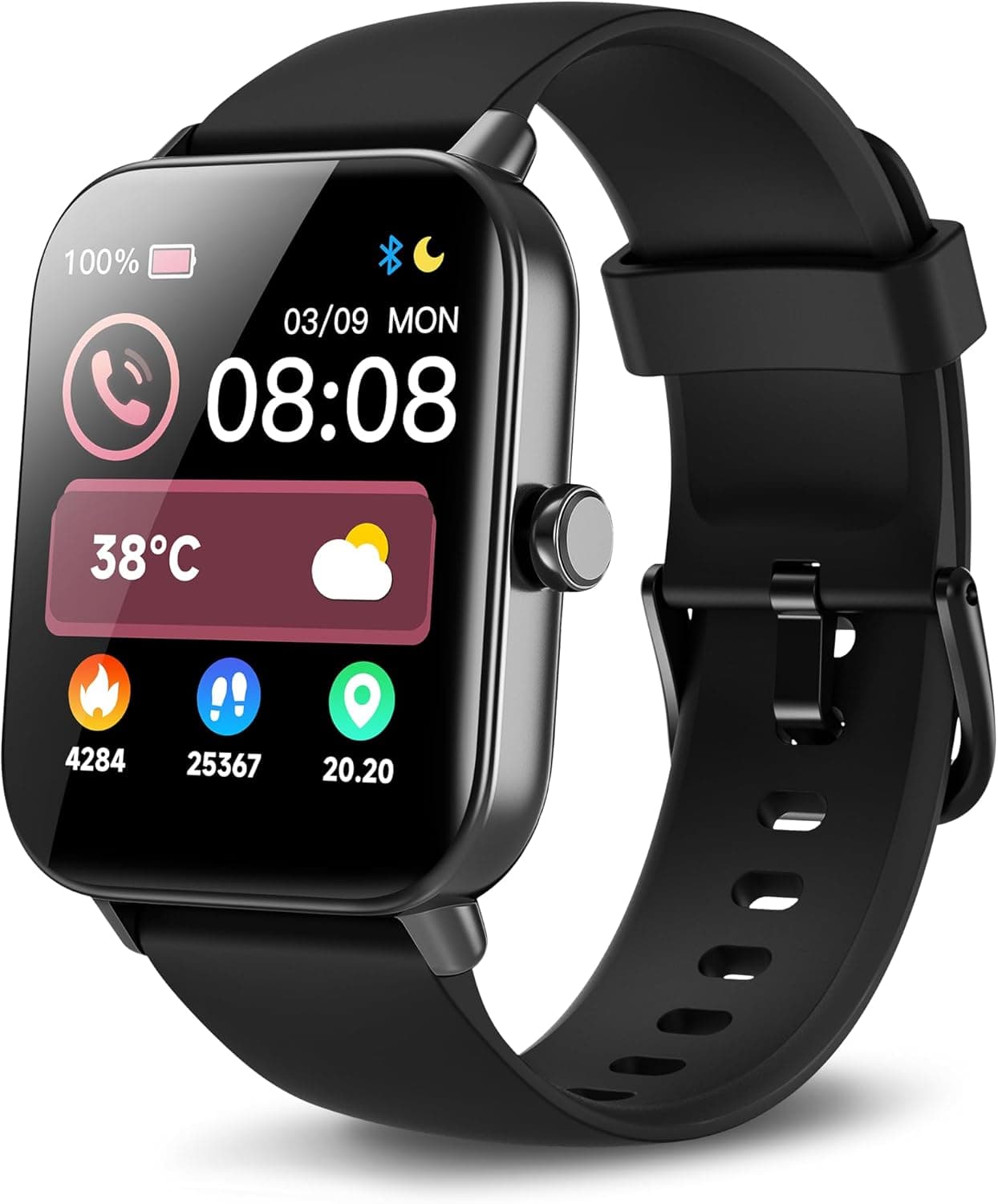 Relógio inteligente homem chamadas Bluetooth e Alexa, 1,8" Smartwatch homem SpO2/frequência cardíaca/sonho, contador calorias / passos/distância, 100 modos desportivos, IP68 