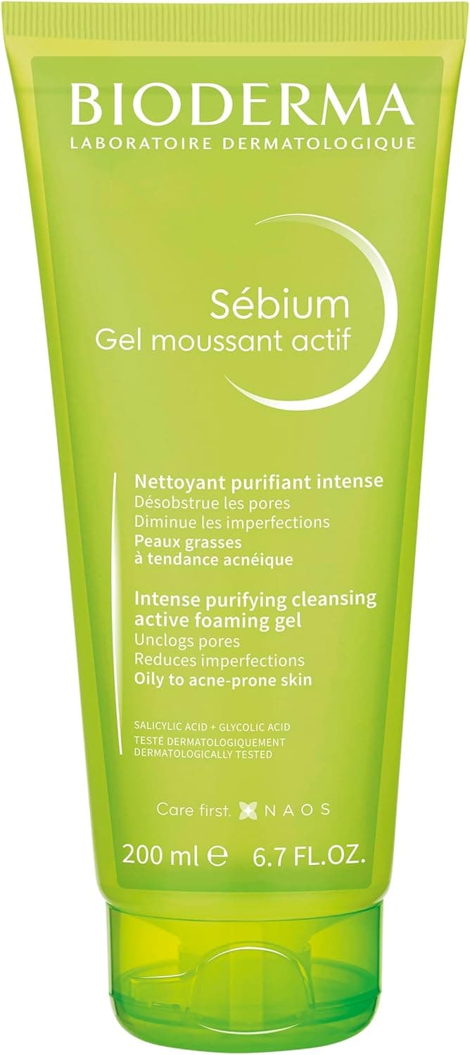 Bioderma Sébium Gel Moussant Actif | Gel de limpeza facial com ácido glicólico para pele oleosa e com tendência acneica, 200 ml