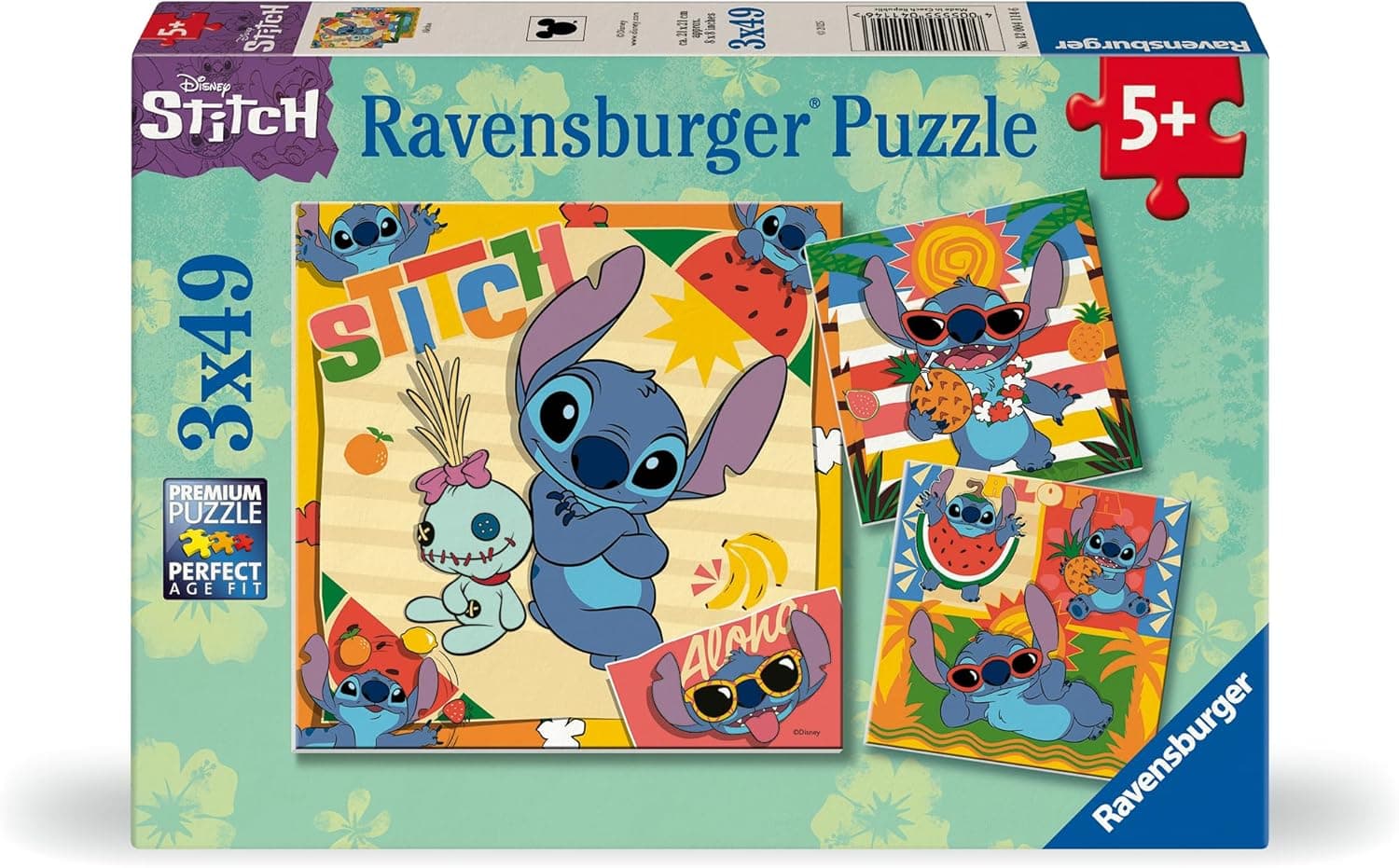 Ravensburger - Puzzle: Disney Stich, puzzles para crianças 5 anos ou mais, quebra-cabeças, 3 quebra-cabeças de 49 peças, presentes para crianças 5 anos, 21 x 21 cm