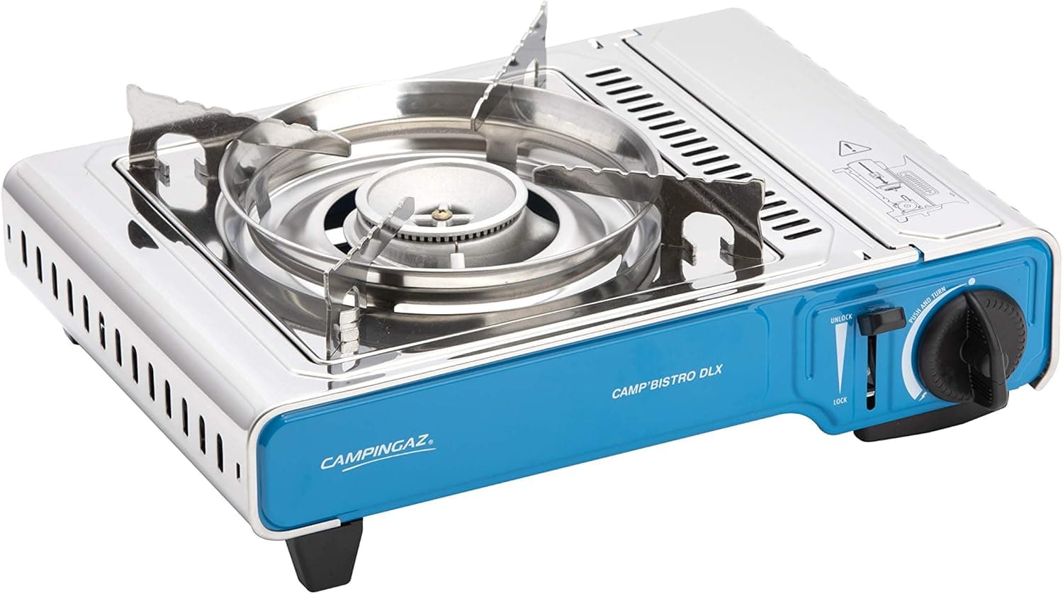 Campingaz Camp Bistro DLX - fogão de campismo compacto com ignição piezo, fogão de cartuchos resistente com proteção contra sobreaquecimento, cor azul, tamanho único