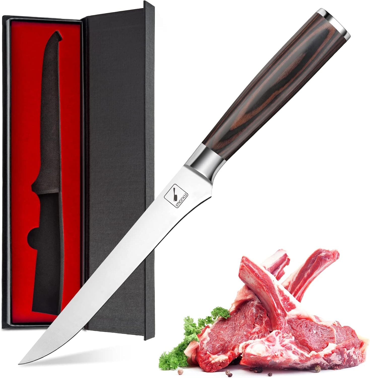 imarku Faca de desossar - faca de desossar profissional de 15 cm, faca de cozinha super afiada em aço inoxidável, alças de faca ergonómicas