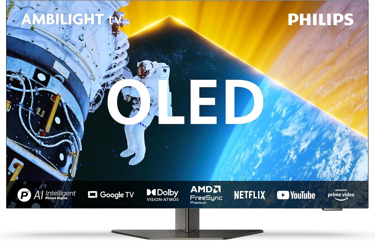 Philips Ambilight 55OLED819: Smart TV 4K OLED, ecrã de 55 polegadas com P5 AI Picture, Google TV, Dolby Vision e Dolby Atmos Sound, funciona com Alexa e Google Assistente - metal