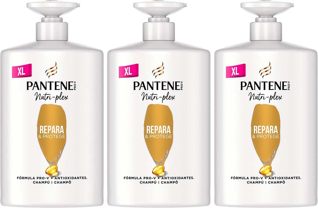 Pantene Shampoo Nutri-Plex Repara e protege Nutri Pro-V, fórmula Pro-V antioxidantes, para cabelo seco e danificado, 1000 ml x 3