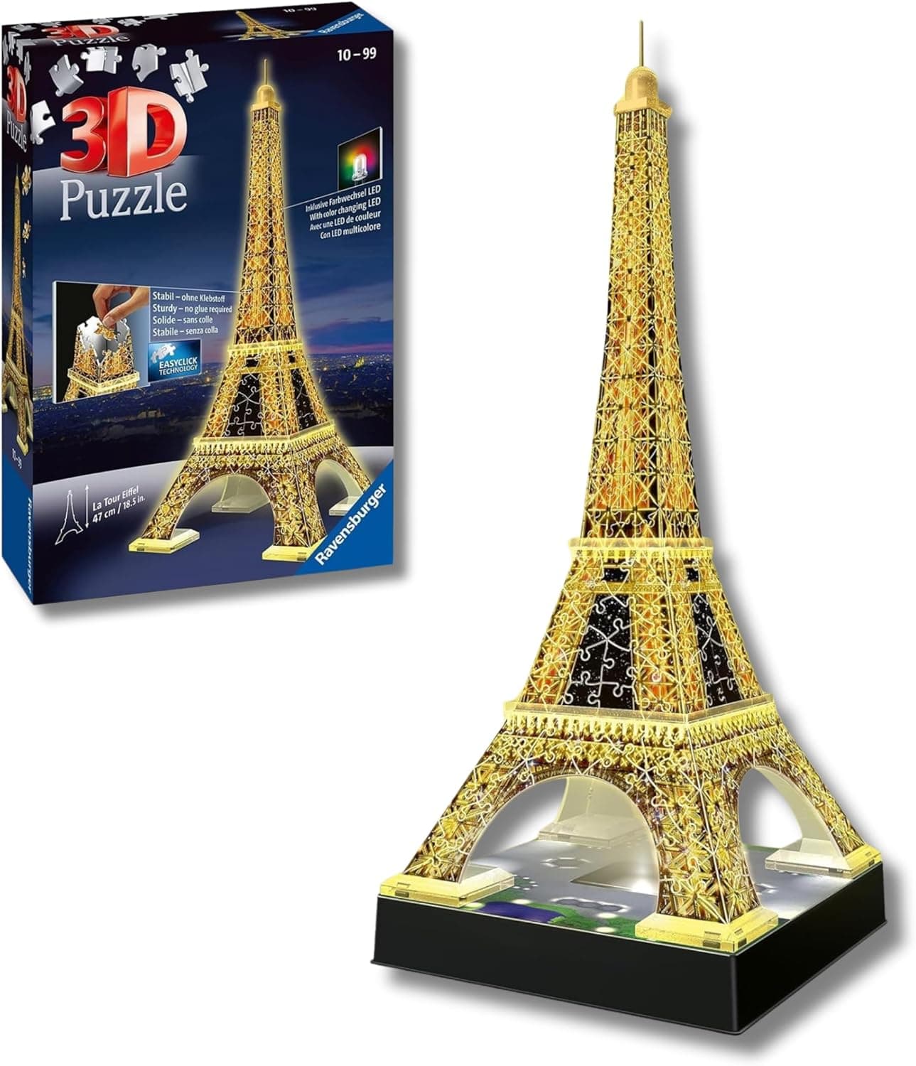 Ravensburger Torre Eiffel LED | Puzzle 3D com iluminação para crianças a partir dos 10 anos, 226 peças