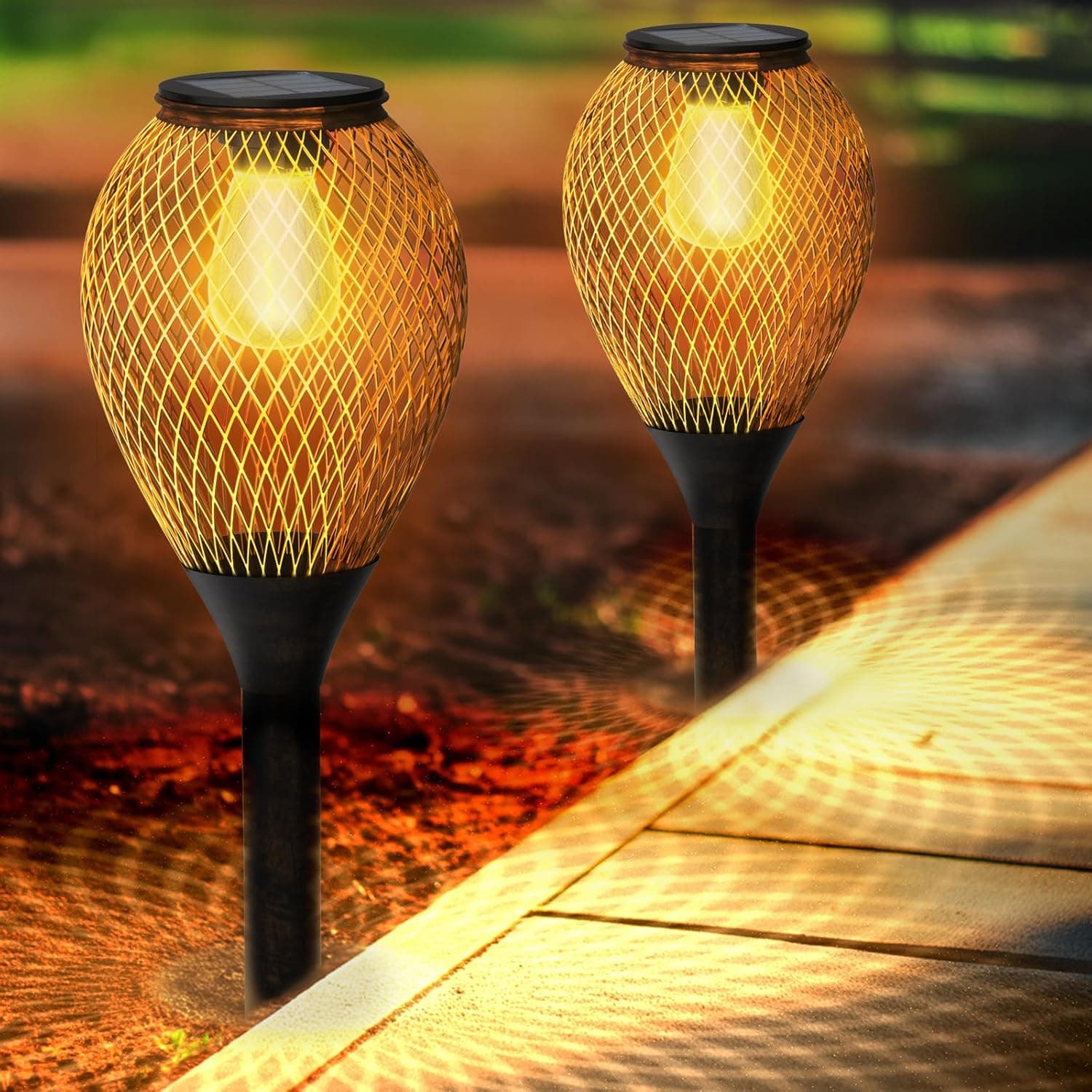 Collasis Luzes solares de jardim, luzes solares exteriores 2 embalagem IP65 impermeável candeeiro vintage de metal para pátio, caminhos, chão, calçado, relva, trilho, campismo