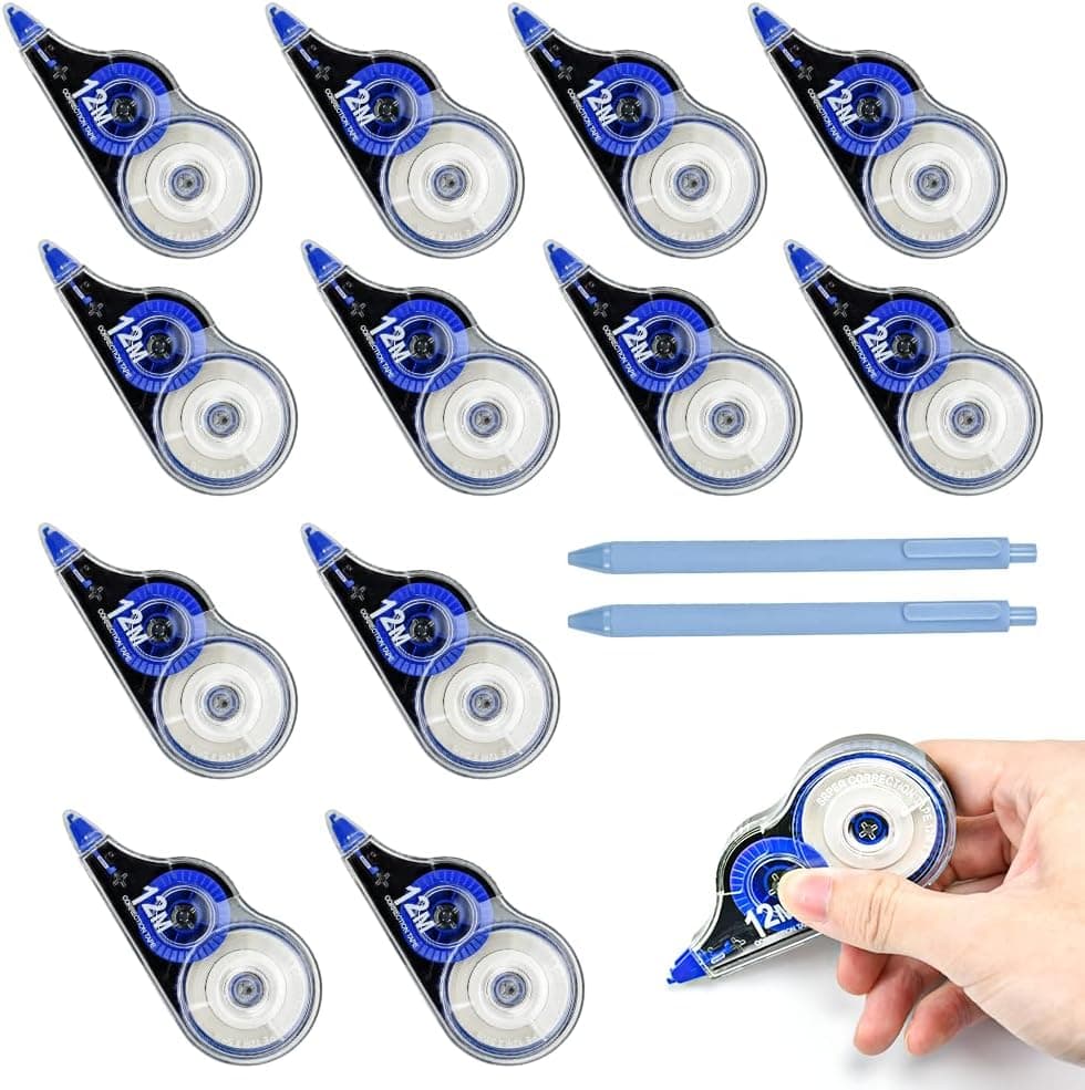 NAROSEBE 12 peças fita de correr mini, 12 m x 5 mm corretor de escrita para crianças, fita de correr rolo com tampa protetora, Correction Tape Pen para estúdio e escritório em casa