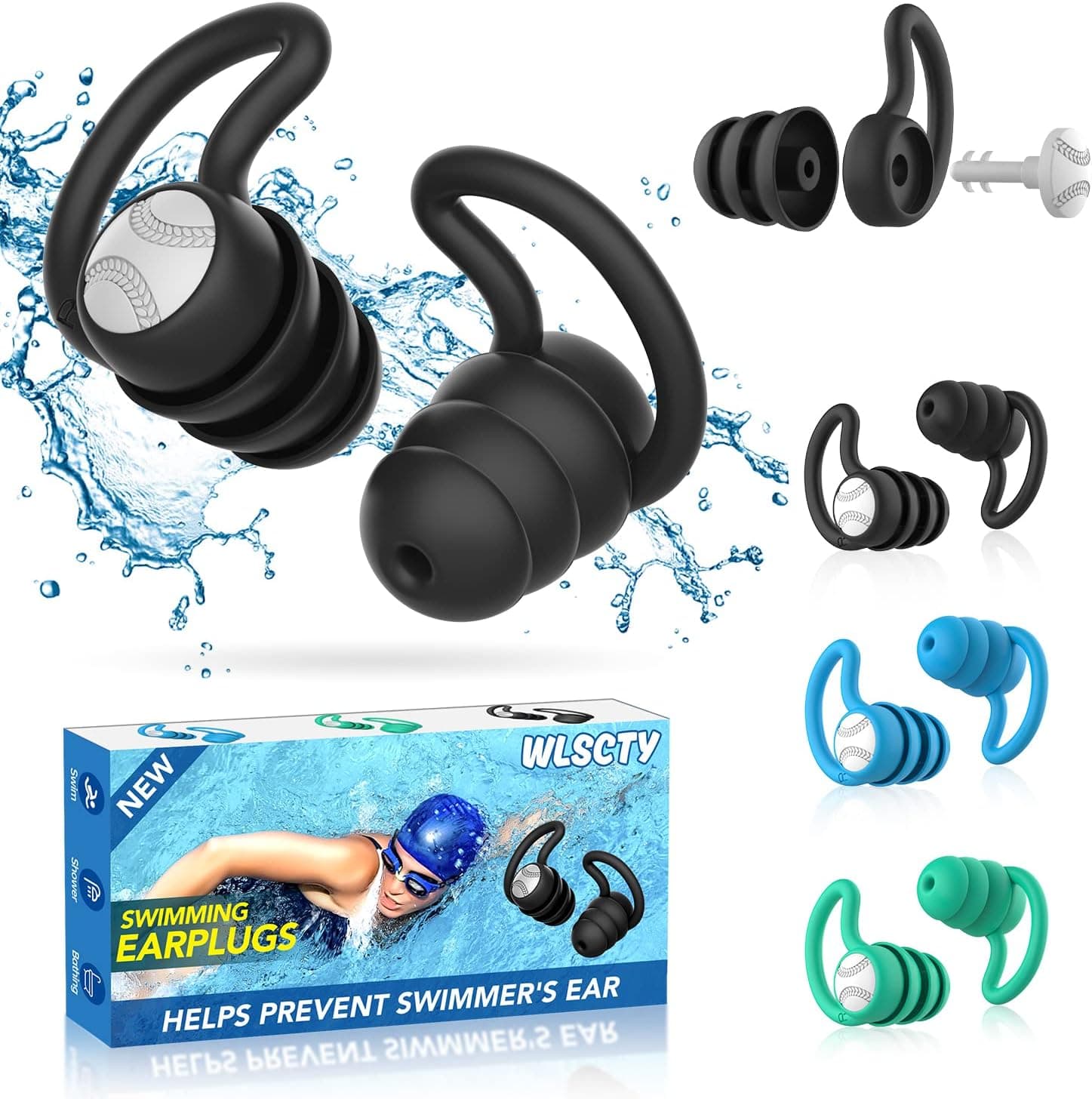 Tampões para os ouvidos de natação para adultos - impermeáveis reutilizáveis de silicone macio tampões para os ouvidos para o duche, natação