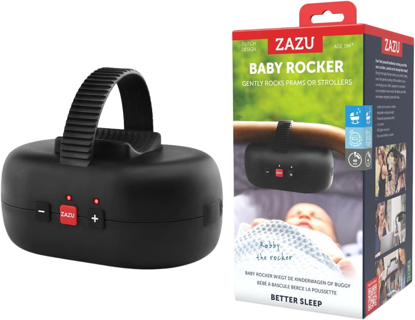 ZAZU Robby Balancim automático para carrinho de bebé - cadeira de balanço ajustável para bebé, temporizador de 40 minutos, sensor de prato, recarregável por USB, resistente à água, universal para