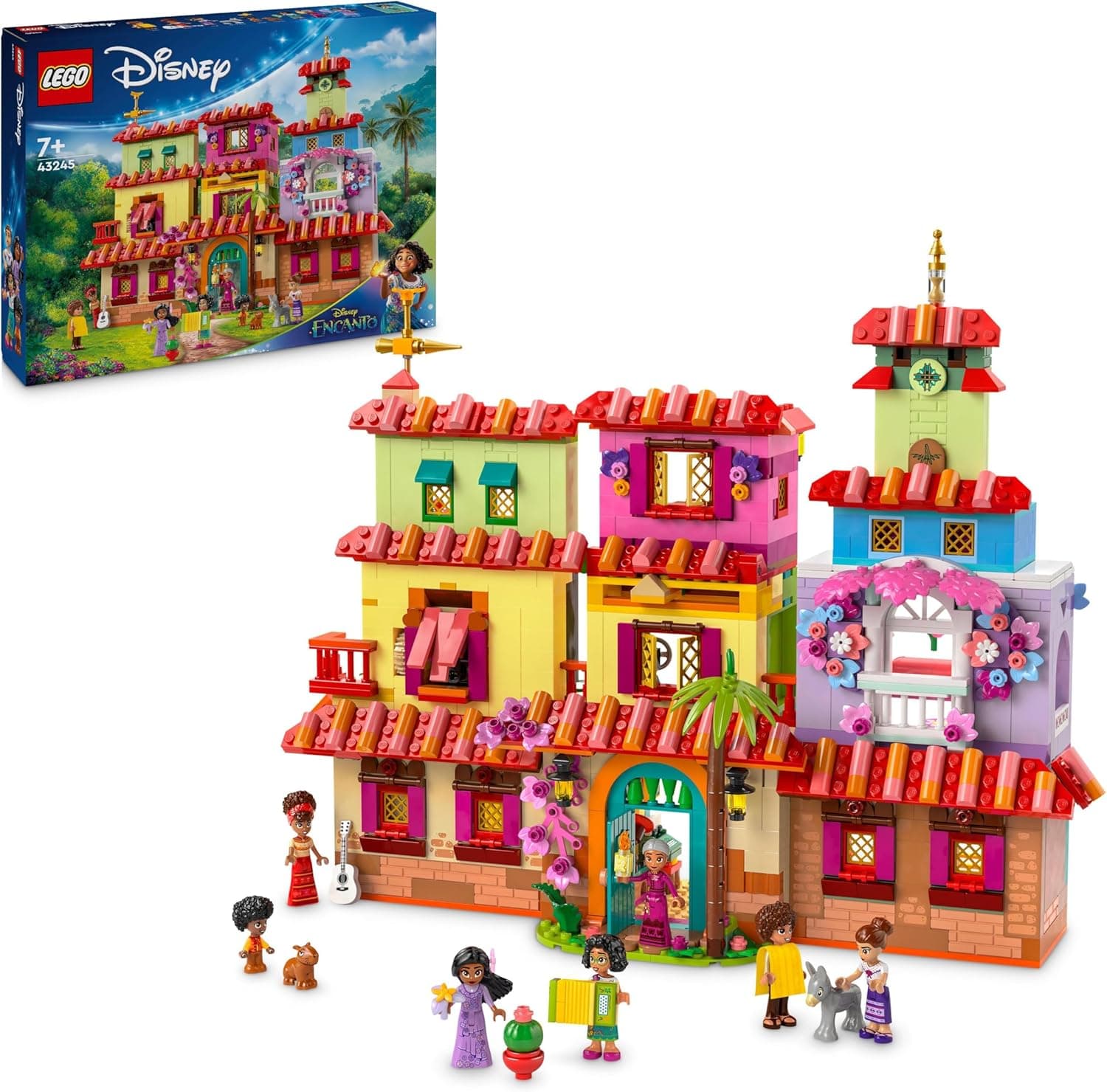 LEGO | Disney Encanto mágico casa madrigal casa de brinquedo de construção com mini boneca de mirabel, presente para meninas e meninos de 7 anos ou mais, jogos infantis com figuras de animais 43245