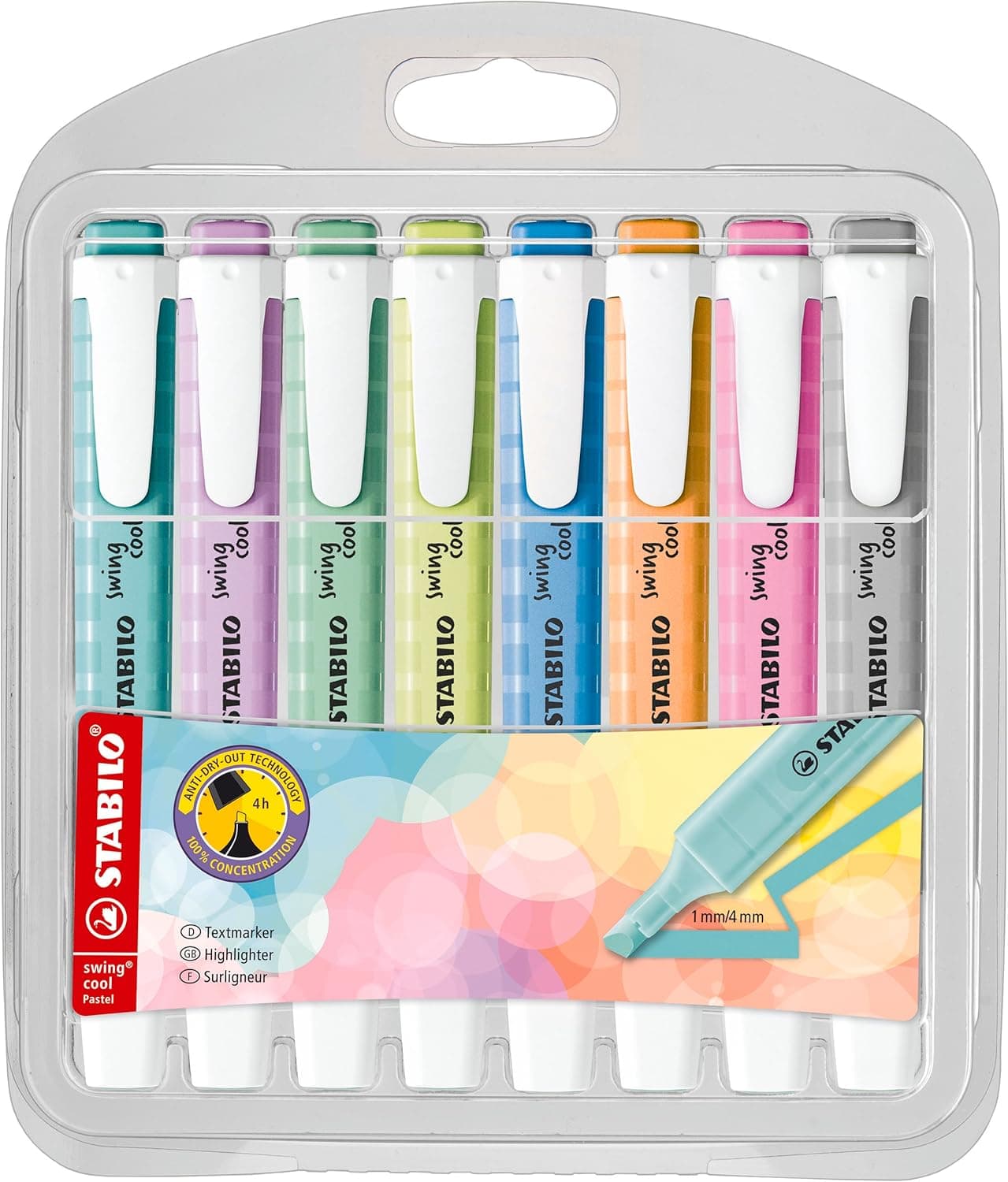 STABILO Swing Cool Pastel | Conjunto de 8 marcadores fluorescentes