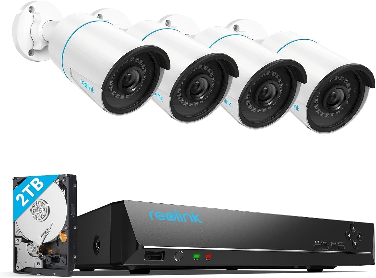 Reolink RLK8-410B4-5MP | Kit de videovigilância 8 canais com 4 câmaras PoE exteriores deteção de pessoas e veículos visão noturna 30 m NVR 2 TB