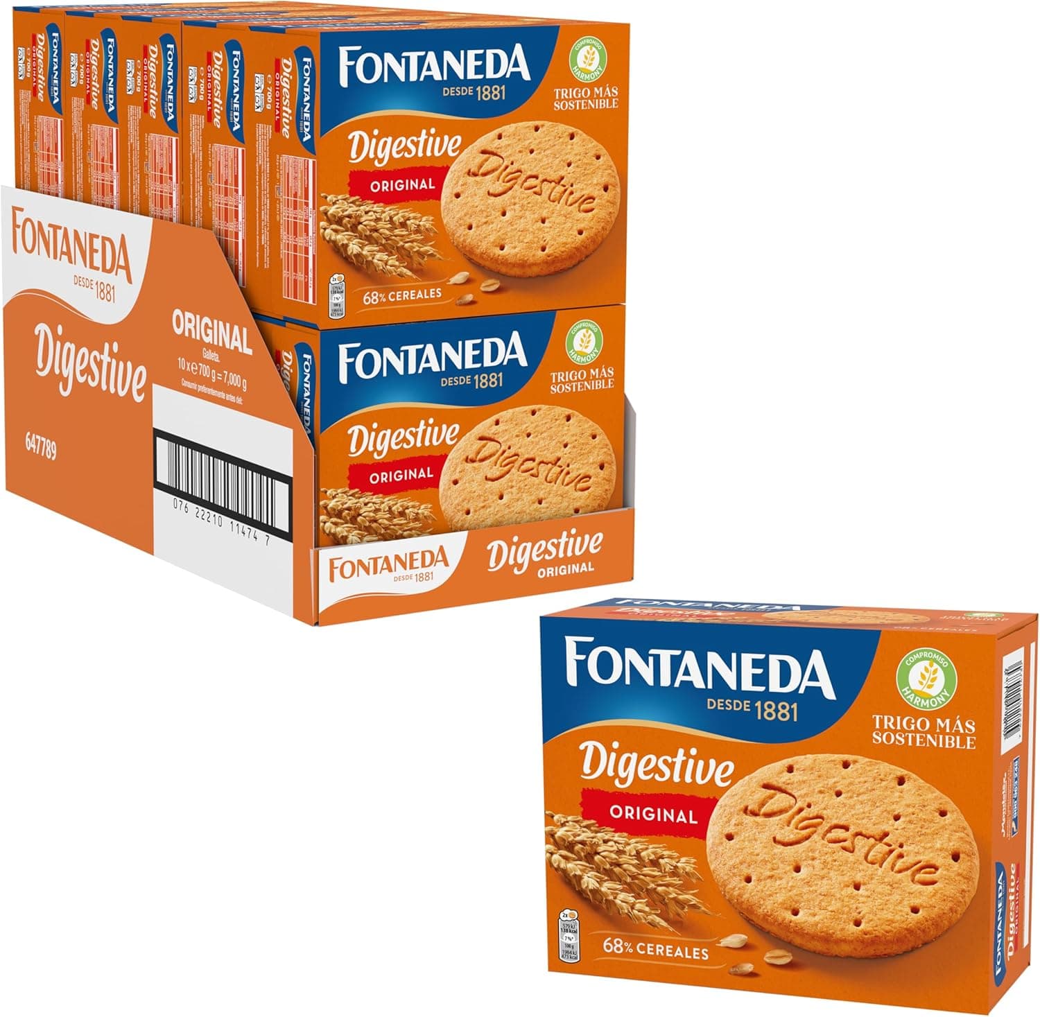 Fontaneda Digestive Original Biscoitos 700 g, embalagem de 10