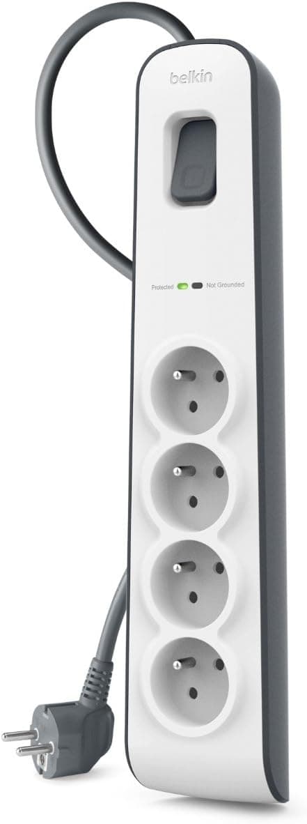 Belkin BSV400ca2M | Régua múltipla com 4 tomadas e proteção contra surtos, cabo de 2 m