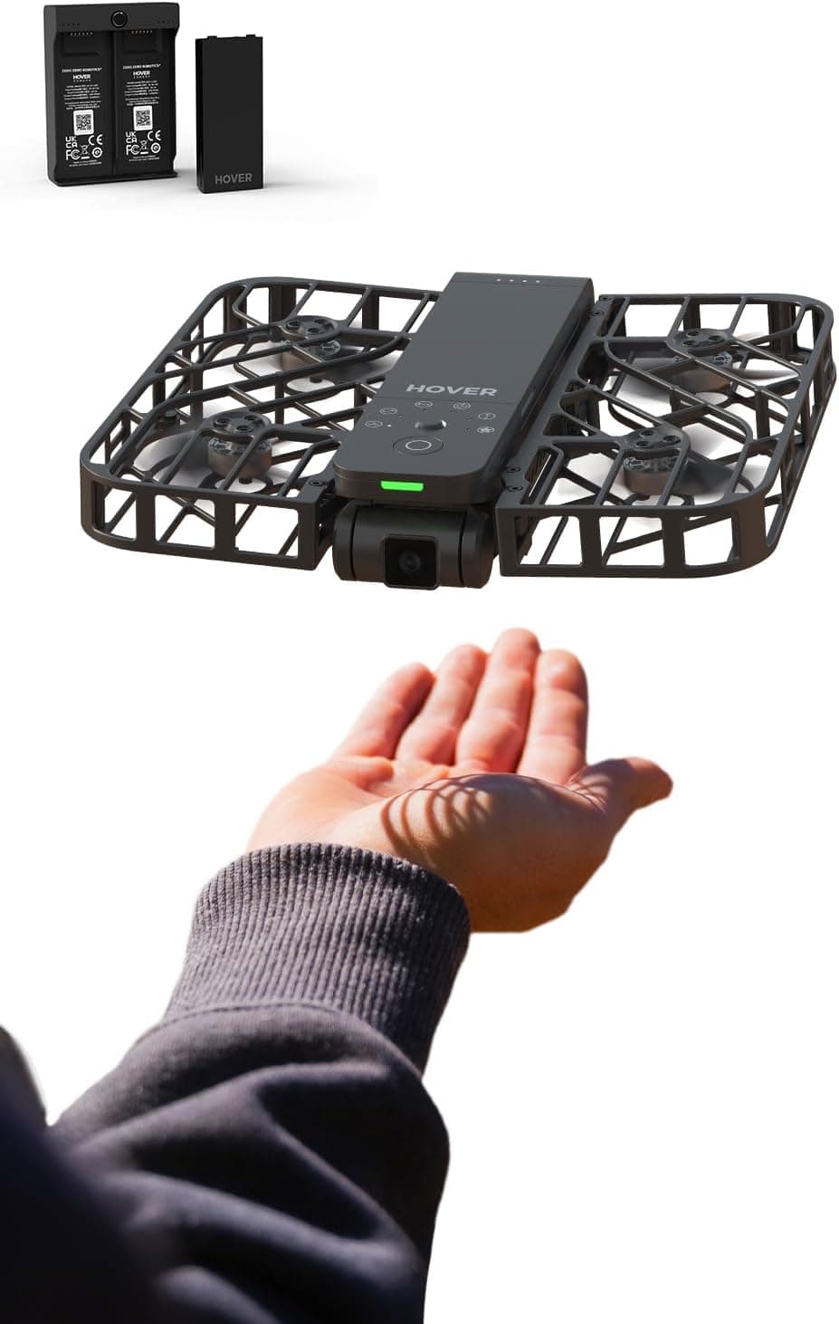 HOVERAir X1 drone com câmera, drone de bolso com vídeo HDR, descolagem da palma, caminhos inteligentes de voo, modo siga-me, mini drone com controlo mãos livres, preto (Combo)