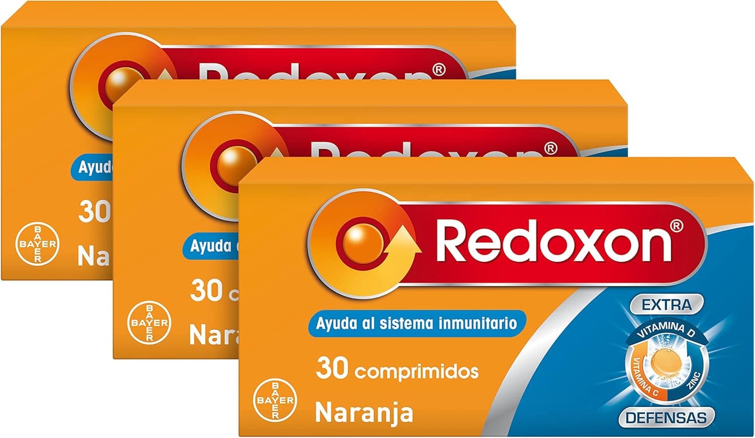 REDOXON Vitamina C Complemento alimentar extra defesa com vitamina D e zinco, ajuda ao sistema imunitário, sabor laranja, 90 comprimidos fervescentes