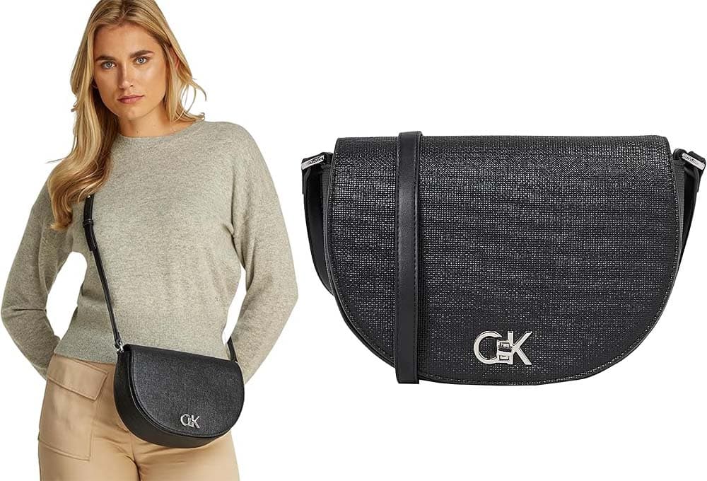 Calvin Klein Saddle Bag | Mala a tiracolo preta com fecho twist