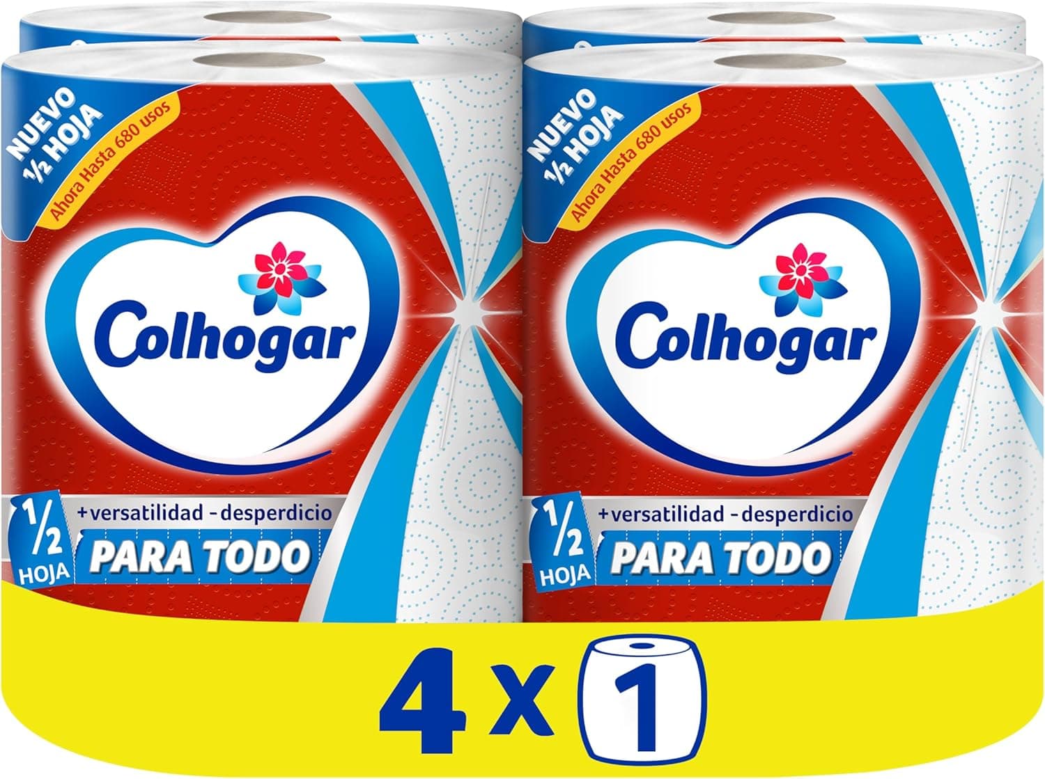 Colhogar Papel multiusos jumbo x4 - nova opção de meia folha - dupla duração - 4 rolos - 2720 usos (4 x 1)