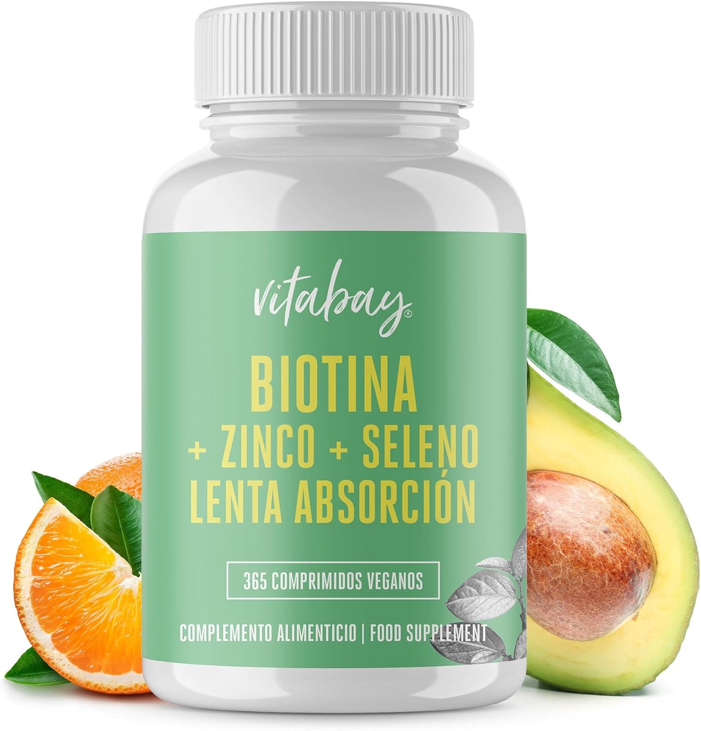 Vitabay Biotina alta dose 10.000 mcg - 365 comprimidos de libertação prolongada e vegan - com biotina, zinco e selénio - suporte nutricional para pele, cabelo e unhas