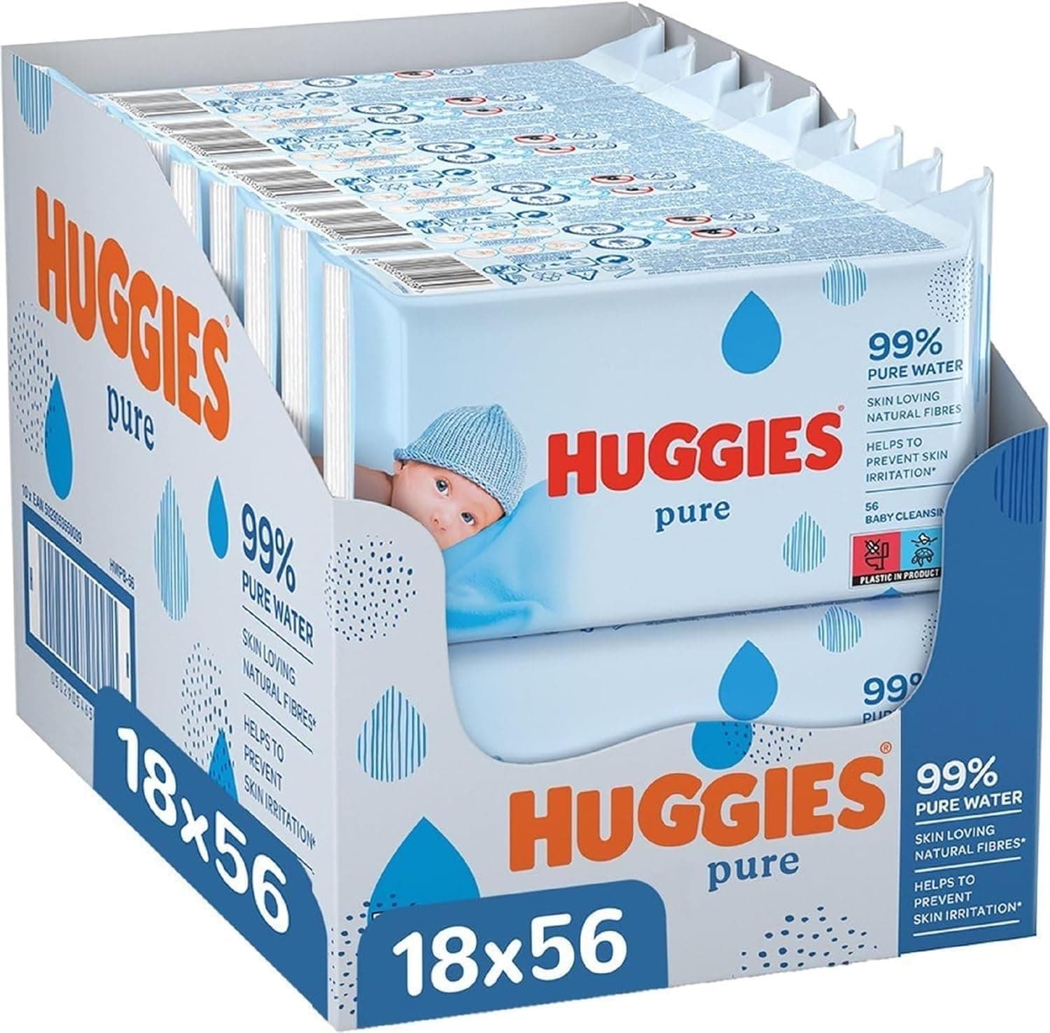 Huggies Pure, Toalhitas para bebé, 18 pacotes de 56 unidades (total 1008)