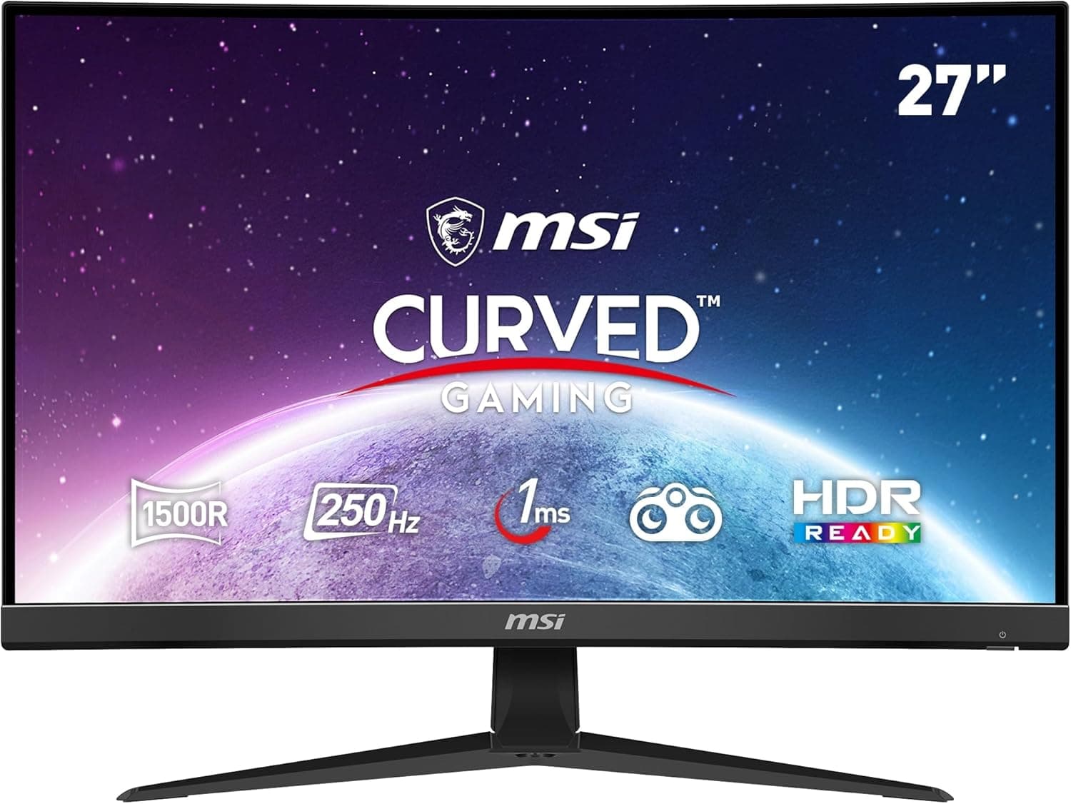 MSI G27C4X Monitor FHD de jogo curvo de 27" (1920 x 1080), painel VA, 250 Hz/1 ms, curva de 1500 R, FreeSync Premium, HDR Ready, Display Port 1,2 A, HDMI 2.0b - N. Preto