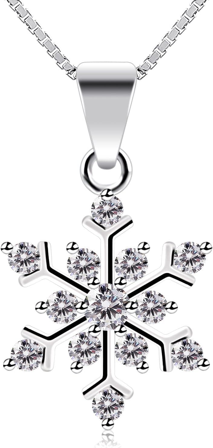 B.Catcher - Colar em prata, zircónia cúbica, pendente com design de floco de neve, ideal como presente para o dia da mãe ou dia dos namorados, Prata esterlina