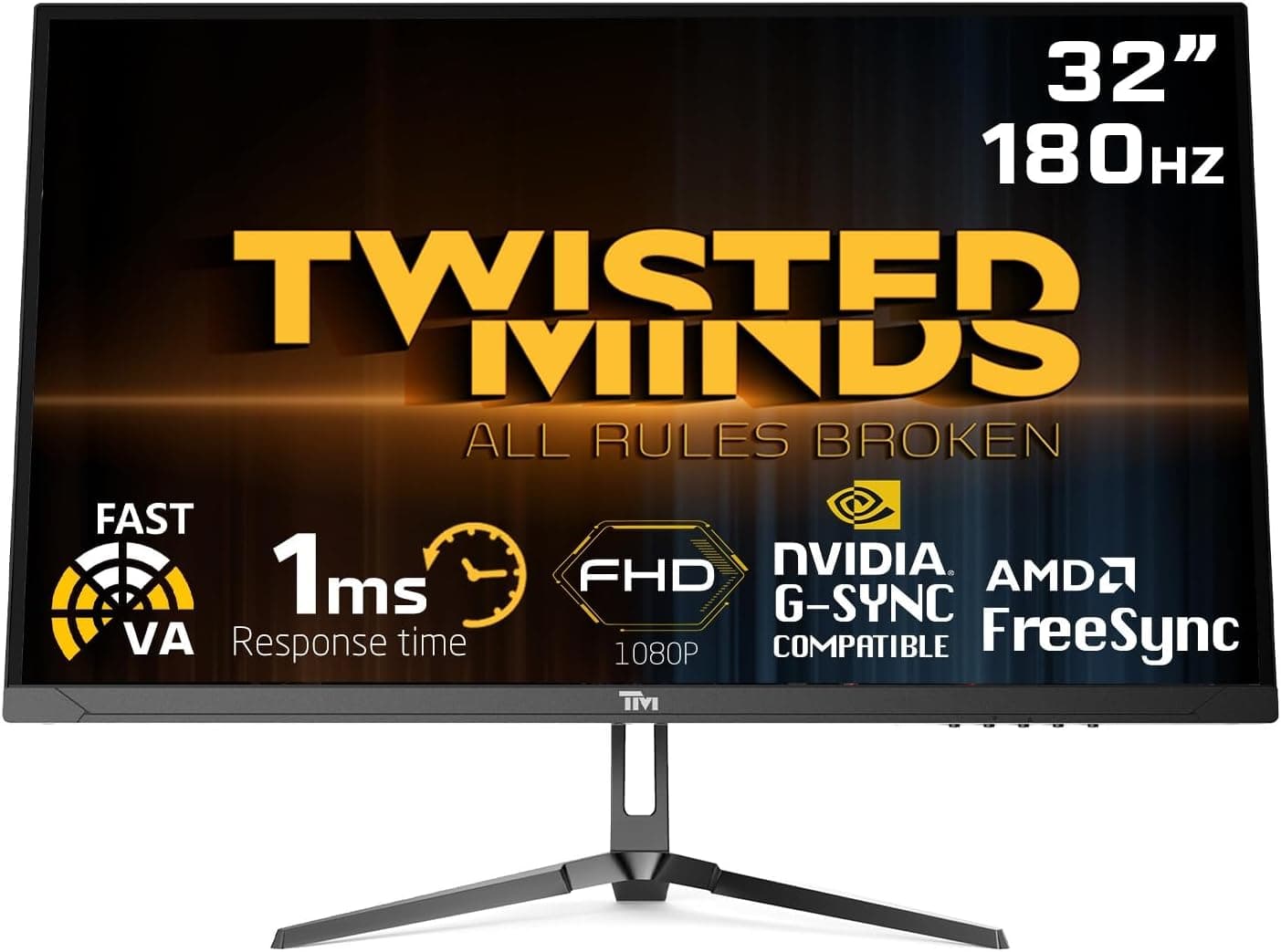 Twisted Minds Monitor para jogos, ecrã de 32 polegadas Fast VA - resolução 1920 x 1080 FHD, frequência de atualização de 180 Hz, relação aspeto de 16:9, tempo de resposta 1 ms - preto (TM32FHD180VA)