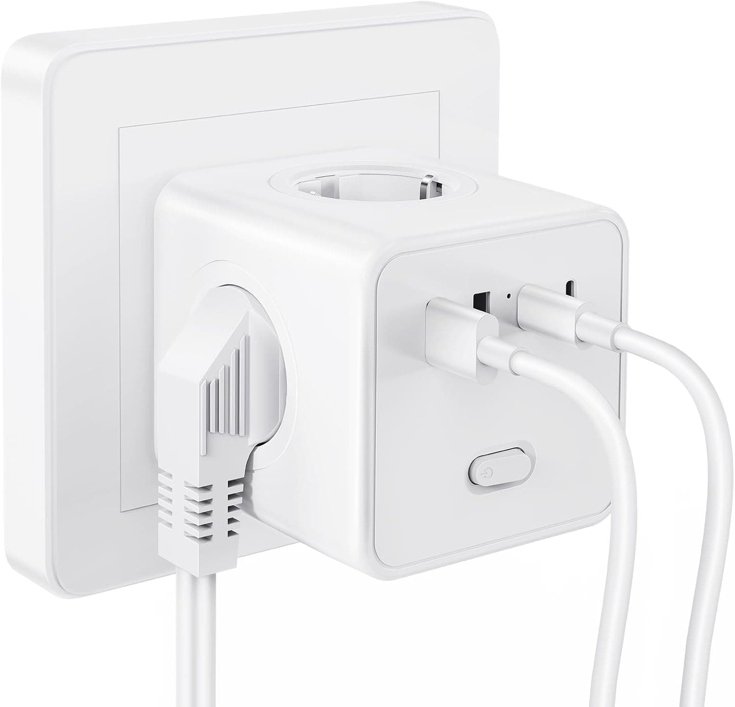 aaczly Cubo de tomada USB 8 em 1 Power Cube com 4 tomadas de AC, 2 Type C e 2 portas USB com interruptor, 16A, 250 V, 3680 W, carregador compatível com iPhone e iPad, carregador USB para telemóvel