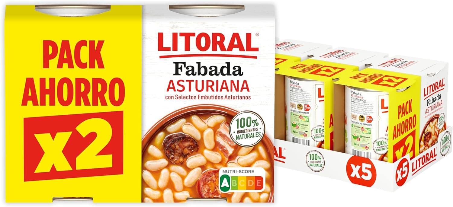 Litoral Fabada Asturiana Duplo | Latas de feijoada asturiana pronta a servir, 420 g x 10 latas