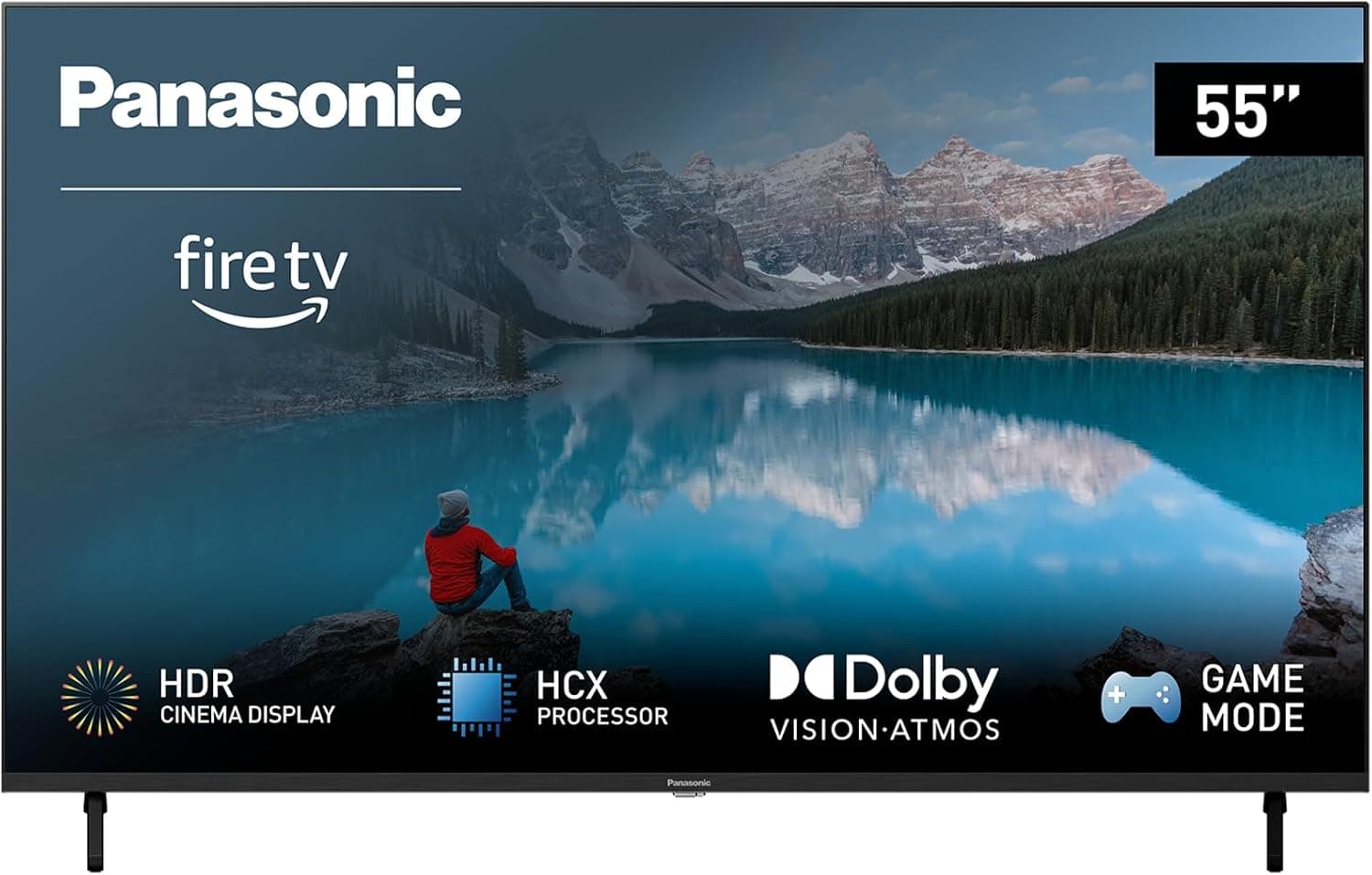 Panasonic TX-55MX800E, Smart TV LED 4K Ultra HD de 55 polegadas, alta gama dinâmica, Dolby Atmos e Dolby Vision, Fire TV, Prime Video, Alexa, Netflix, modo de jogo, cor preta