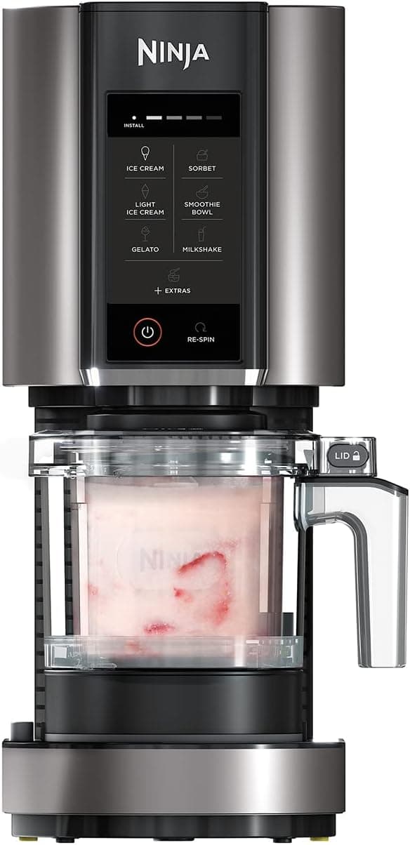 Ninja CREAMi Frigorífico multifuncional, 1,4 l de capacidade, 3 frascos, 7 programas, gelado, gelato, sorvete, Smoothie bowl, batido e muito mais, em preto e prata, NC300EU