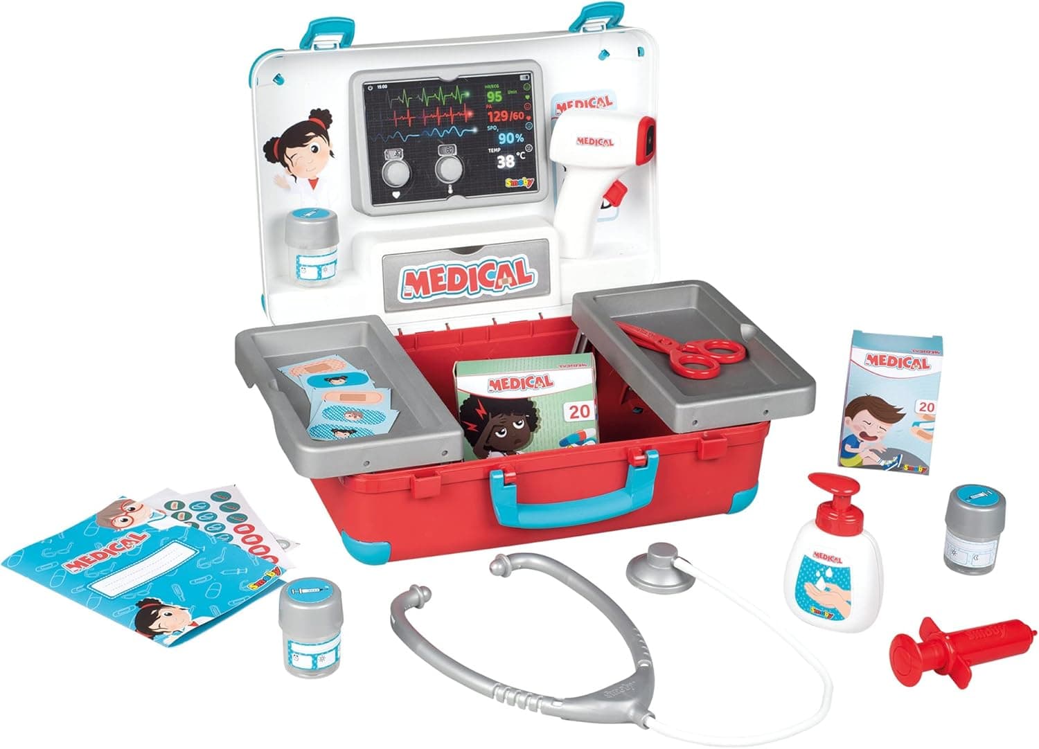 Smoby Toys Mala de médico para crianças (grande) - mala de brinquedo com equipamento - mala grande para médicos de emergência para crianças, a partir de 3 anos