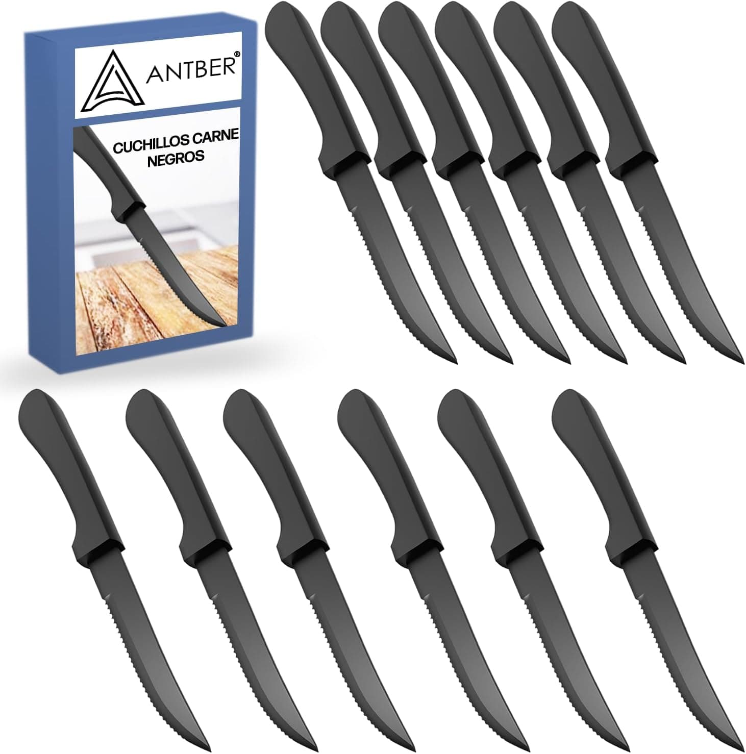 antber Facas de carne pretas conjunto 12 peças 22 cm facas carne mesa pretas faca carne preta facas de carne pretas para máquina de lavar louça