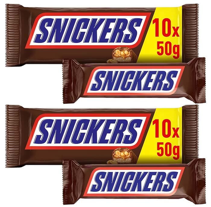 Snickers Snickers barras de chocolate com amendoim e caramelo, 500 g x 2, total de  20 barras