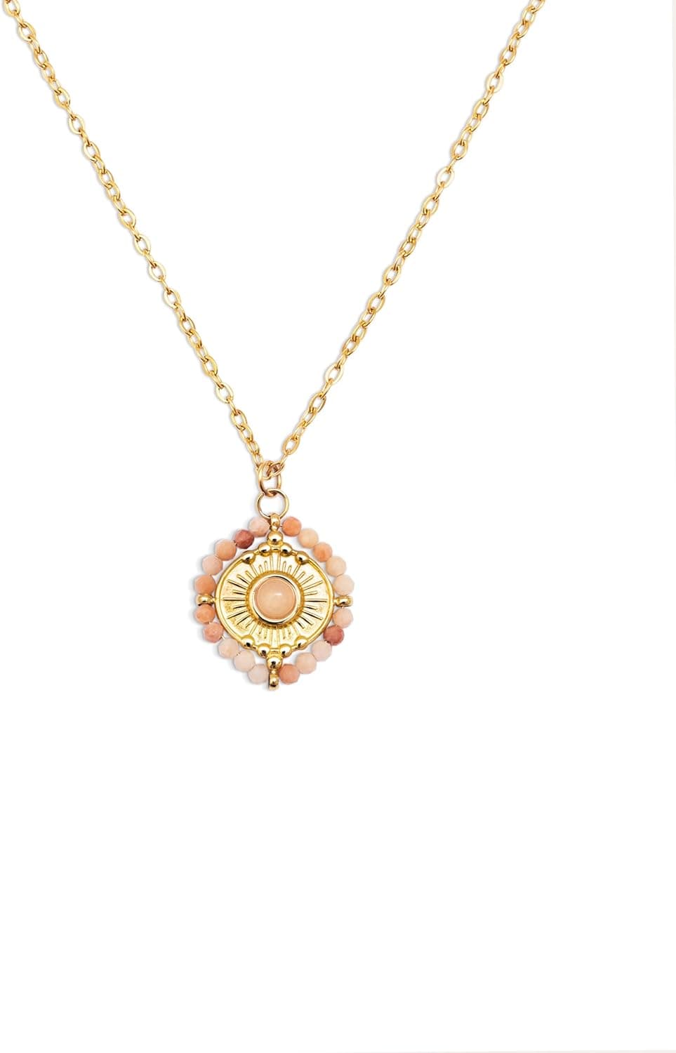 SINGULARU Medallion Stones Rosa | Colar de aço com banho de ouro 18 kt e pedras naturais para mulher