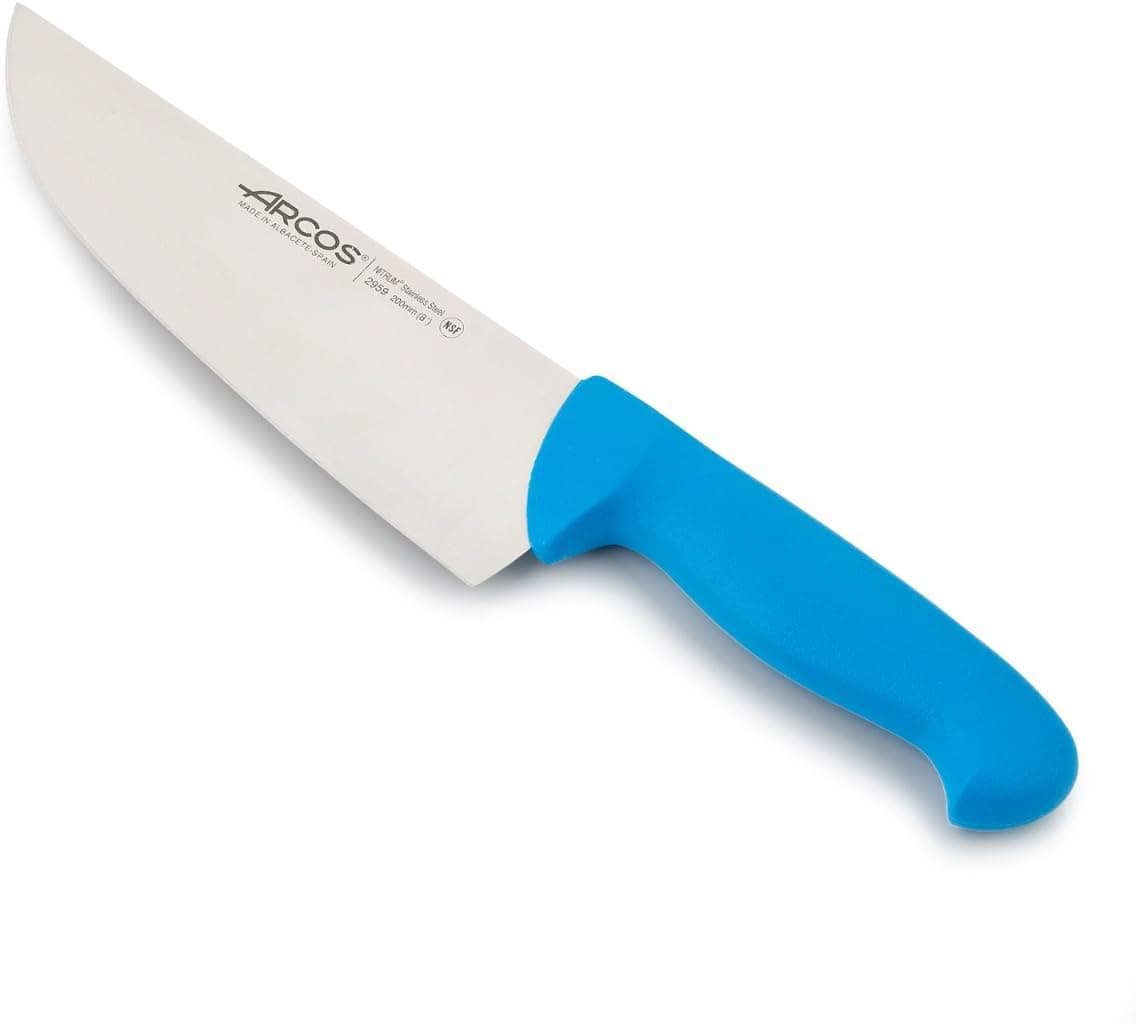 Arcos Faca de açougueiro em aço inoxidável Nitrum. Faca de cozinha profissional para cortar carne, peixe e legumes. Cabo ergonómico polioximetileno. Série 2900. Cor azul.