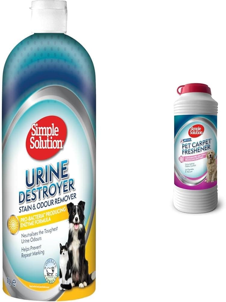 Simple Solution | Removedor de manchas e odores para tapetes para cães, 4x250 ml + pó de 500 g