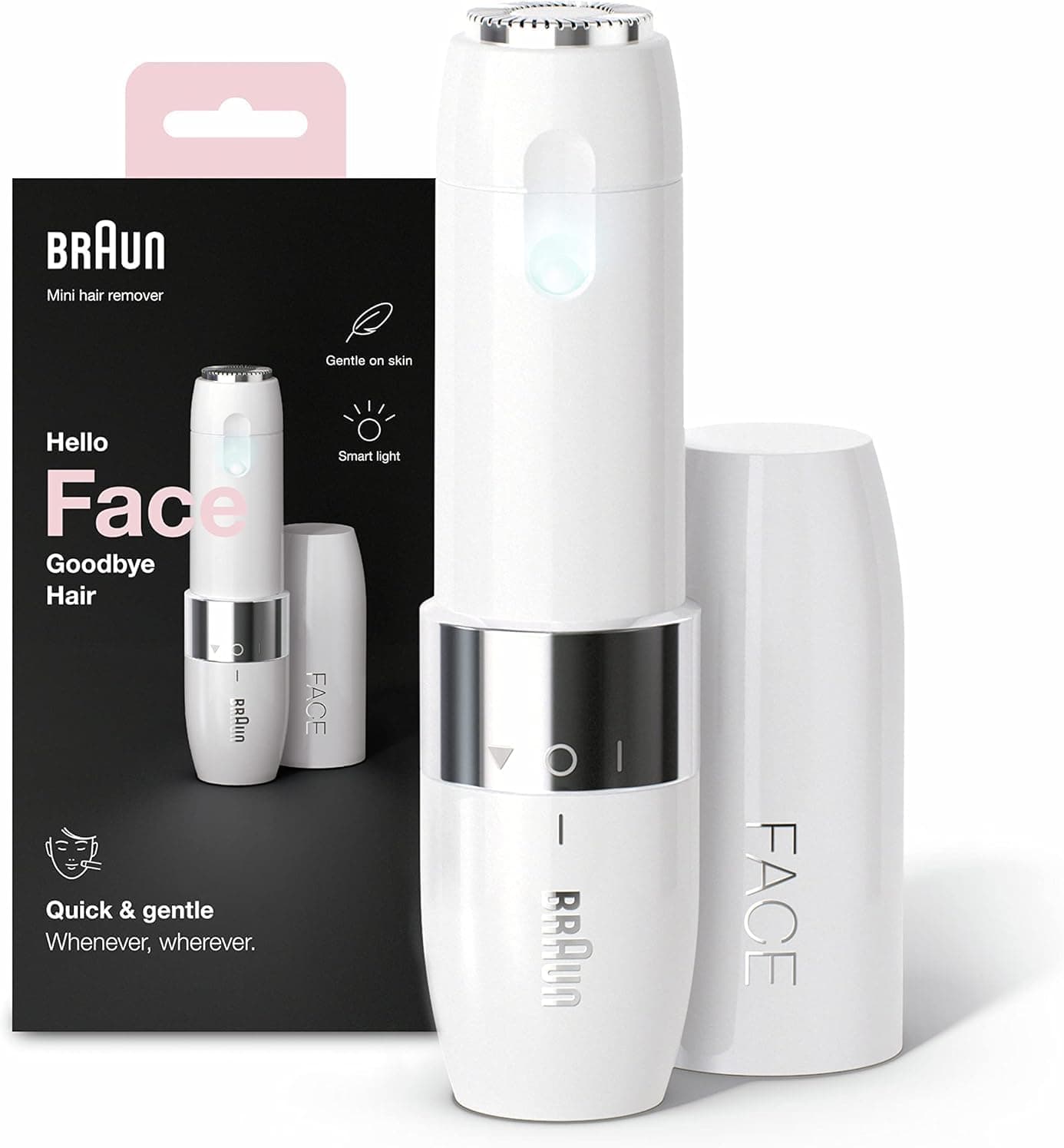 Braun Mini depiladora facial FS1000 para mulher, com luz Smartlight integrada, depiladora facial com precisão, lábios superior, pala e bochechas, branco