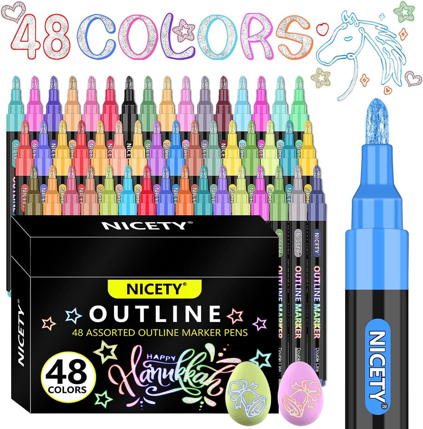 NICETY 48 Colores Rotuladores Purpurina - Regalos para Niñas Contorno Bolígrafos Metálicos Magic Marker tarjetas de Navidad y Artesanía