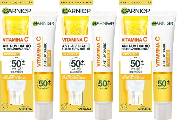 Garnier Vitamina C Fluido antimanchas, anti-UV diário invisível, FPS50, protege, evita e reduz manchas, para todos os tipos de pele, 40 ml