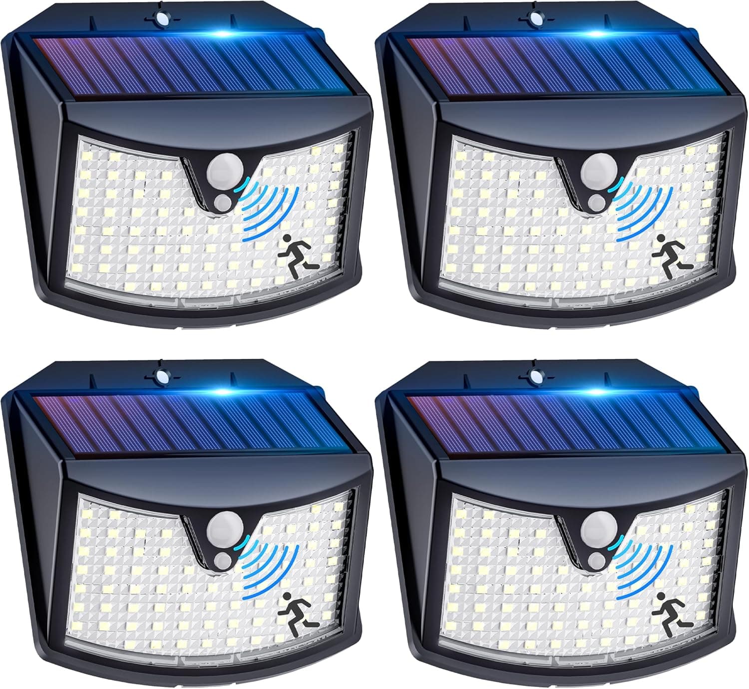 Luz solar exterior: 4 pacotes: 3 modos de luz solar exterior e jardim com sensor de movimento, IP65 impermeável holofotes LED exteriores solares para jardim, garagem, rua, pátio, caminhos, portas