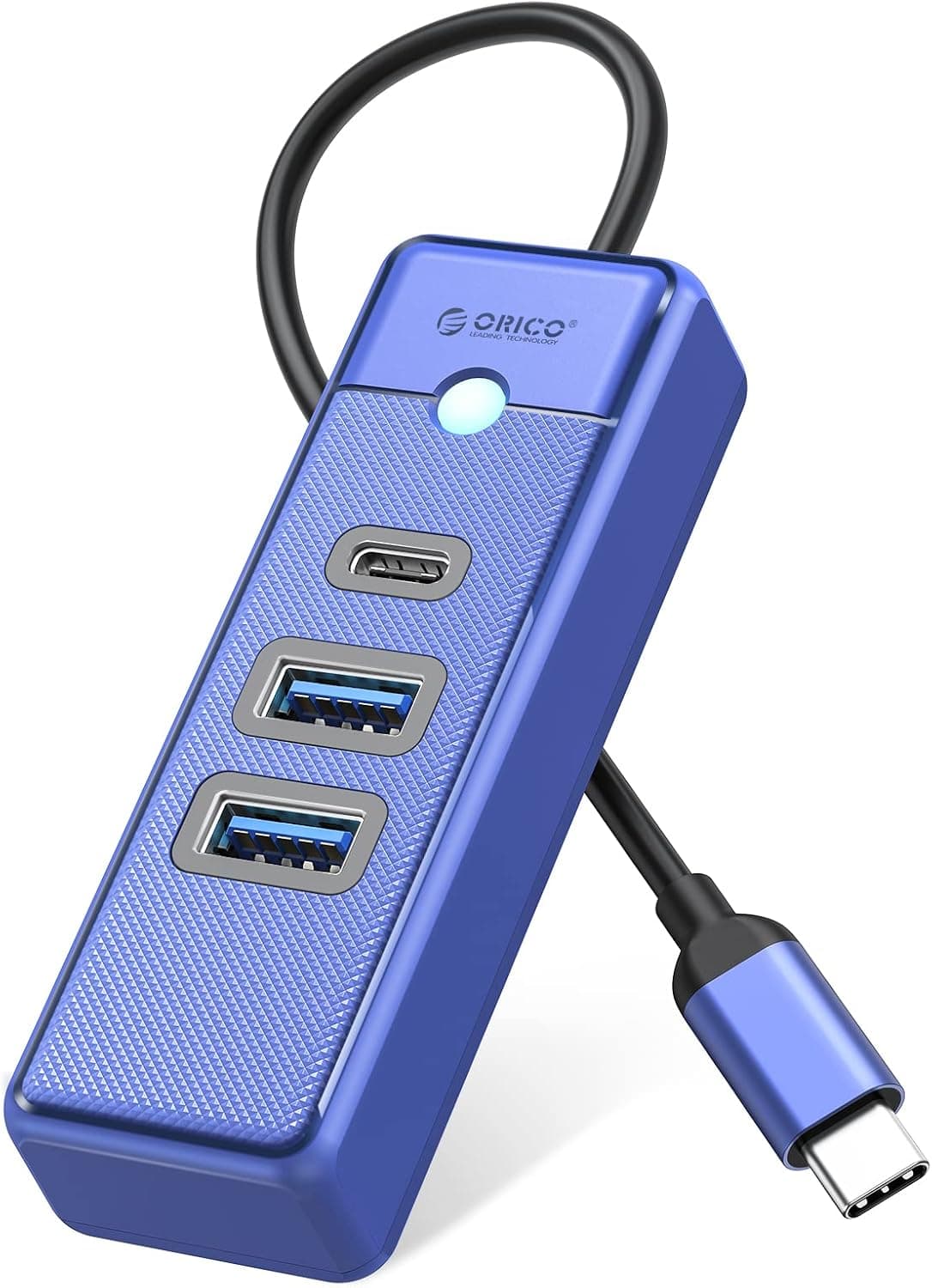 Orico Hub USB C de 3 portas, com 2 USB A e 1 C para portáteis, telemóveis, tablets - cabo de 0,15 m compatível com Mac OS 10.x e superior, Linux, Android, azul