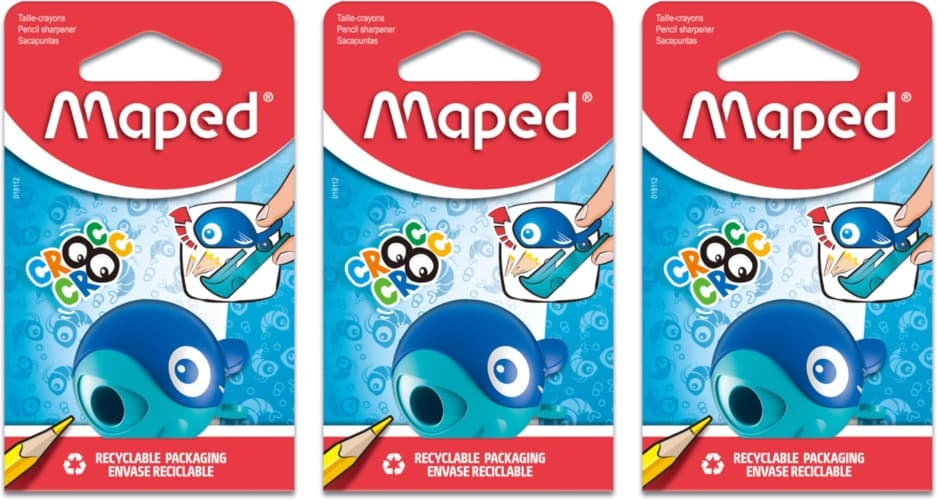 Maped Croc Croc | Afiador de lápis com depósito e design divertido, modelos baleia ou joaninha