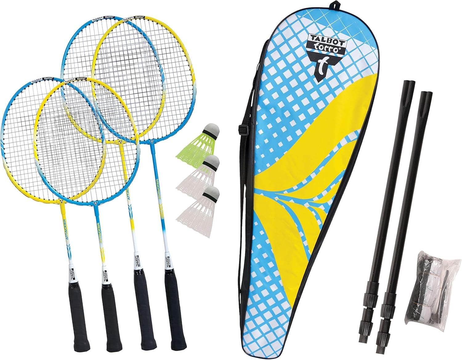 Talbot Torro Conjunto de badminton família, conjunto completo com 2 casacos júnior de 53 cm, 2 casacos padrão, 3 folhos, rede ajustável em altura, numa bolsa valiosa