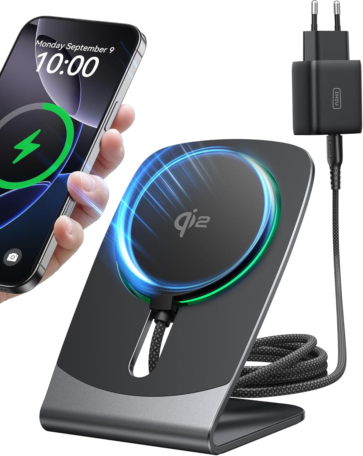 INIU W21-E1 | Carregador sem fios magnético de 15 W com certificação Qi2 para iPhone série 12 a 16