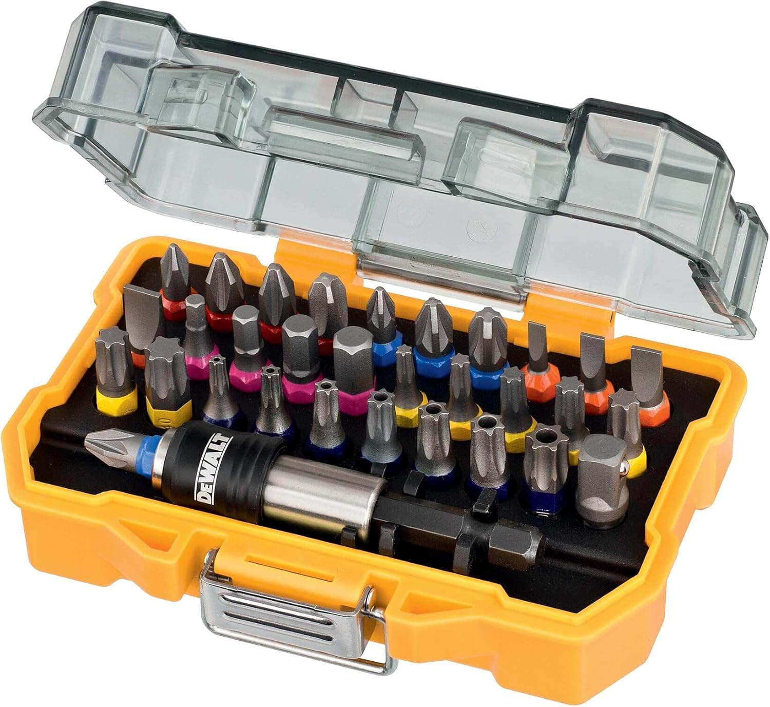 DEWALT DT7926-XJ Conjunto de 32 pontas, Pz, Ph, Pl, Torx, Torx de segurança, 25 mm, inclui adaptador e clipe para cinto