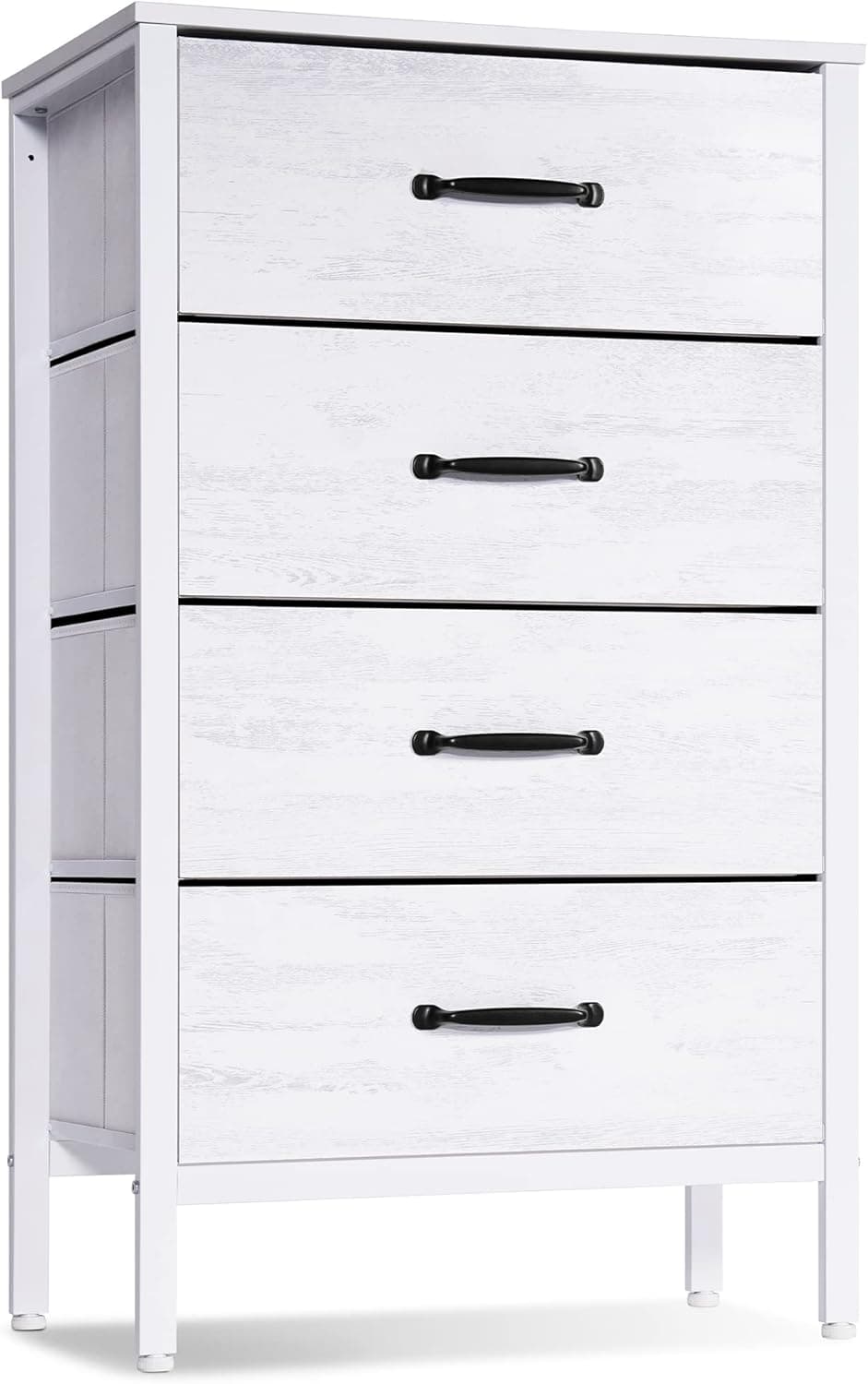 LYNCOHOME Dresser White-4L | Cômoda com 4 gavetas em tecido para quarto e organização doméstica