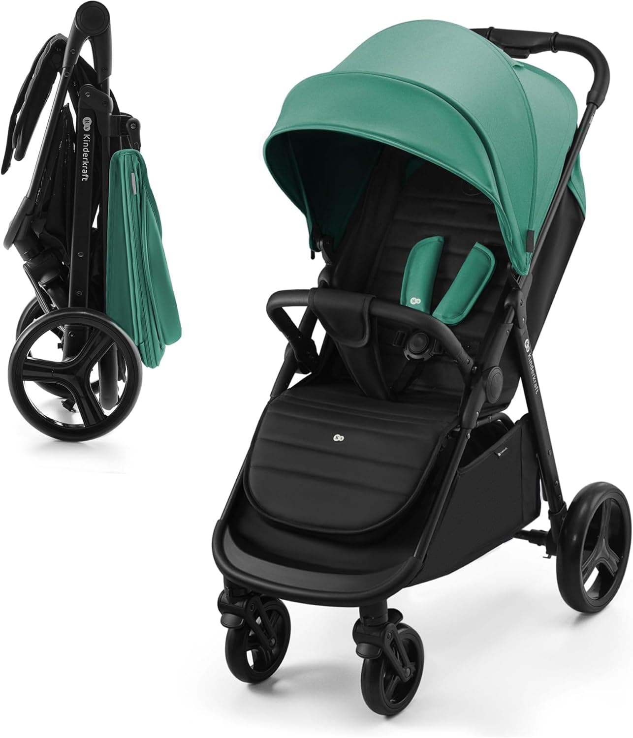 Kinderkraft RINE Cadeira de passeio, carrinho de bebé, carrinho de bebé, suspensão, impermeável com UPF 50, dobrável, fácil de dobrar, verde
