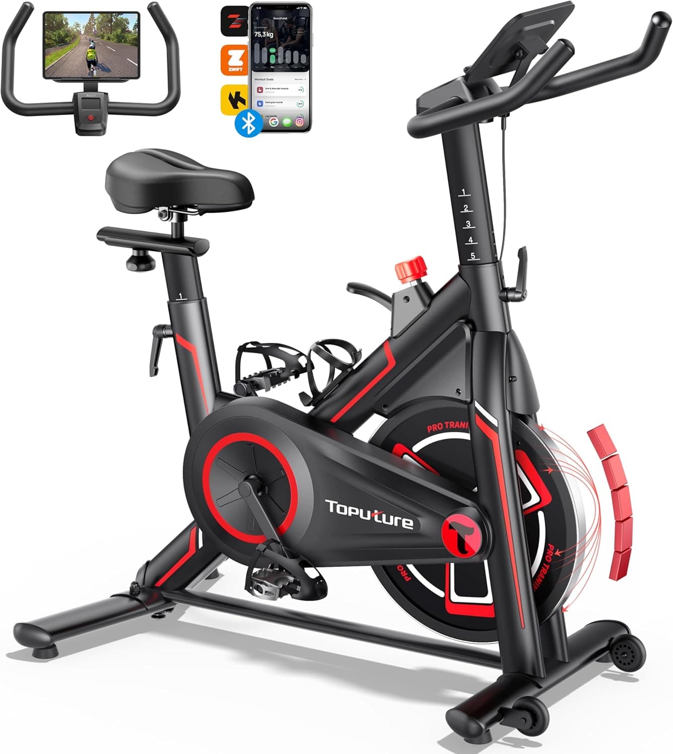 Toputure Magnetic Exercise Bike | Bicicleta de exercício magnética silenciosa com volante de 15 kg e ecrã LCD para treino em casa