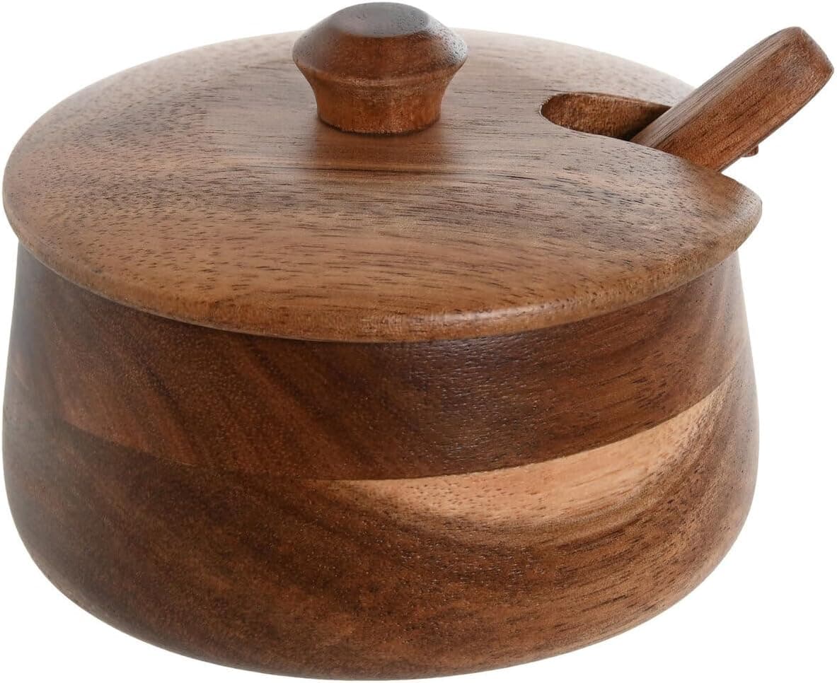 AlexandreHouse Acacia | Açucareiro em madeira natural 9,5 x 9,5 x 7,5 cm